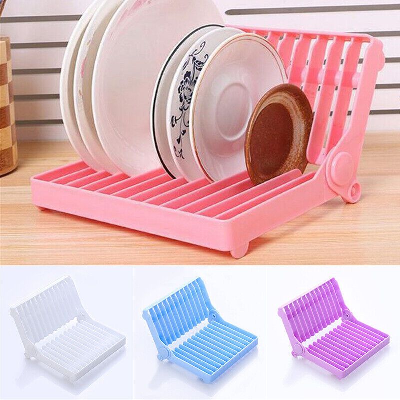 Small Kitchen Foldable Dish Plate Drying Rack Organizer Drainer Plastic Storage Holder Home Kitchen Sink Dish Kitchen Foldable Dish Rack Stand Holder Bowl Plate Organizer Tray Drainer Dry Rack