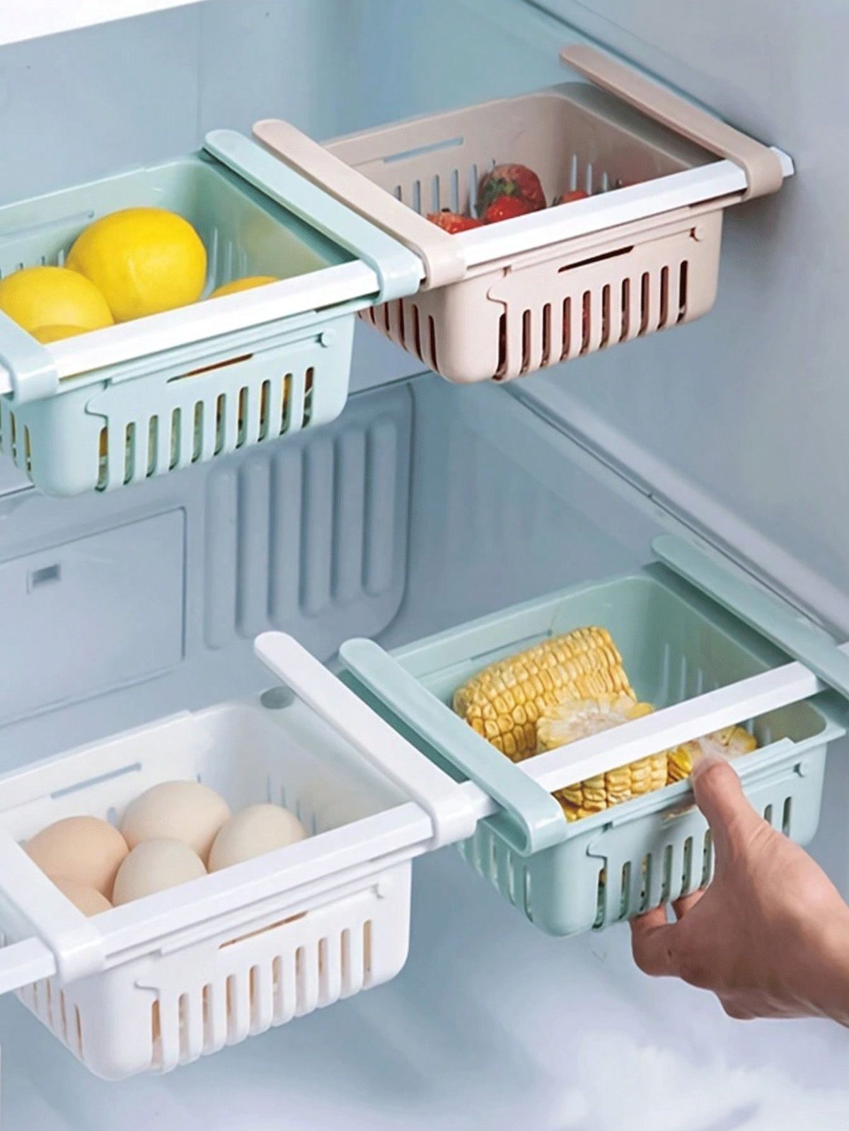 04-Stretchable Fridge Organizer Basket – Adjustable Space-Saving Storage Box
