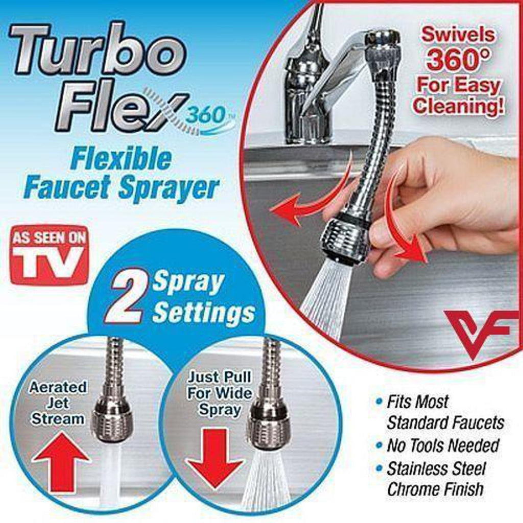 TURBO FLEX 360 FLEXIBLE FAUCET SPRAYER TAP MOVER INSTANT HANDS FREE SWIVEL SPRAY HOSE SPRAY SINK