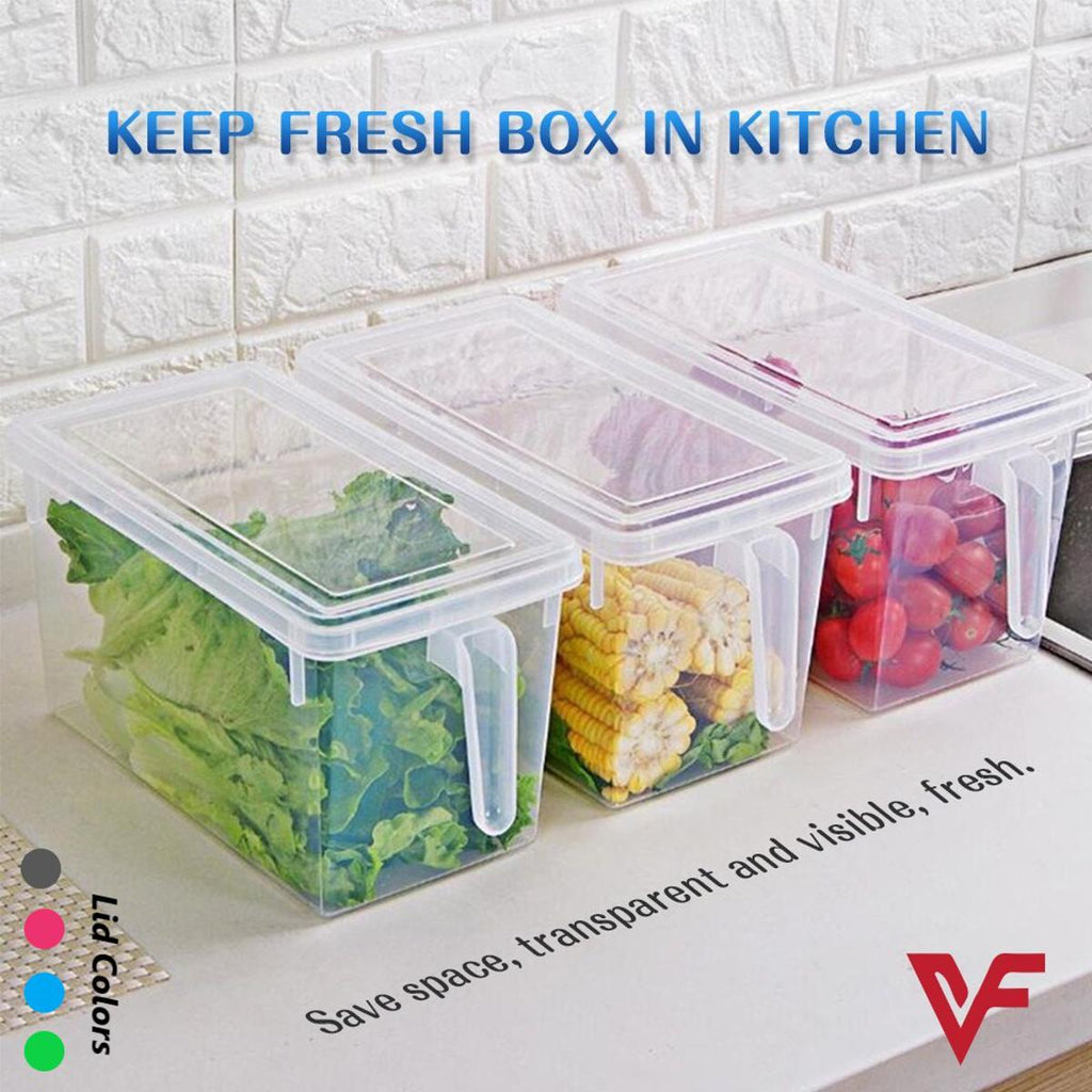 Pack of 3 Fridge Organizer Fresh Spacer Layer Storage Rack Drawer Basket Refrigerator Pull-out Drawers Fridge Freezer Storage Organizer Box with Lid and Handle Door Freezer Container Box Kitchen Organizer Plastic Basket Fruits Vegetable Basket