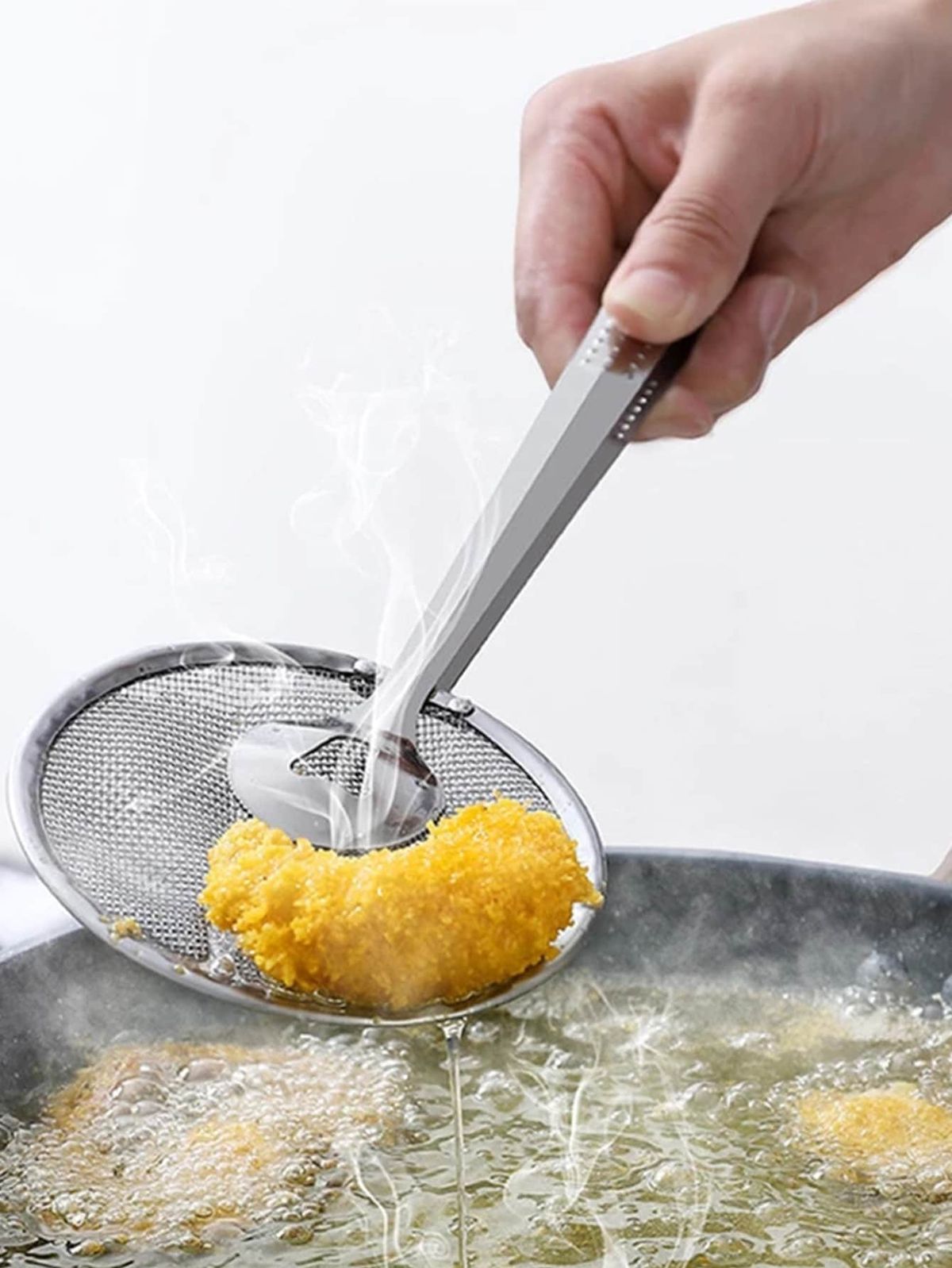 Imported Small Multi-functional 2 in 1 Fry Tool Filter Spoon Strainer With Clip,Oil Frying BBQ Filter Stainless Steel Mesh Strainer Kitchen Tool Frying Mesh Colander Quick Strain Stainless Steel Tong Colander