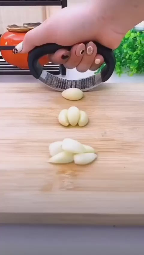 Manual Garlic Press Rocker with Handle Stainless Steel Garlic Crusher Squeezer Slicer Mincer Metal Ginger Garlic Chopper Kitchen Gadget Tool Garlic Cutter Creative Hand Press Garlic Tools Kitchen Gadgets Tool For Garlic Paste