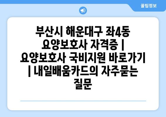 부산시 해운대구 좌4동 요양보호사 자격증 | 요양보호사 국비지원 바로가기 | 내일배움카드