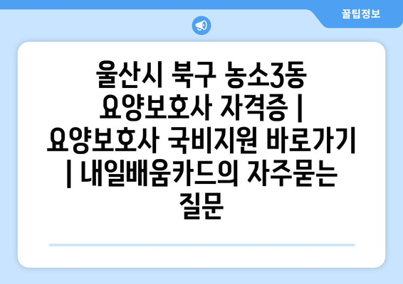 울산시 북구 농소3동 요양보호사 자격증 | 요양보호사 국비지원 바로가기 | 내일배움카드